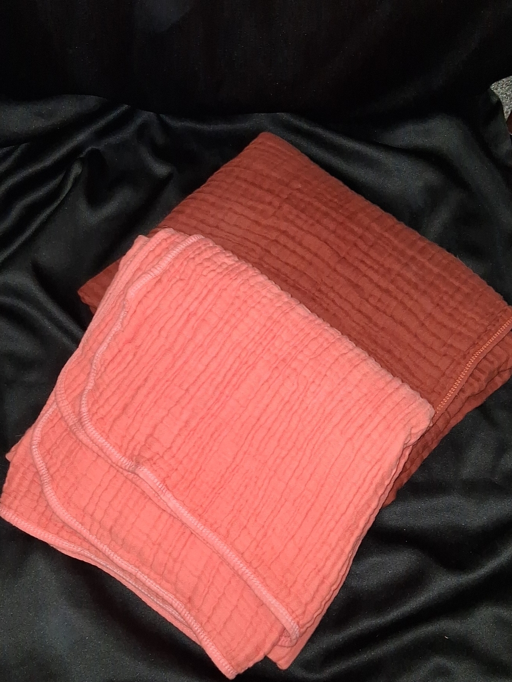 The Fleece Co. Cotton Muslin Throw - Coral / Terracotta - Approx 50" X 46" (2)